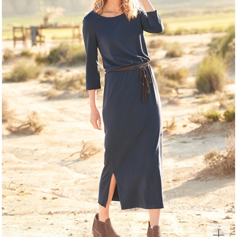 Garnet Hill Easy Knit Midi Dress, Navy, XS